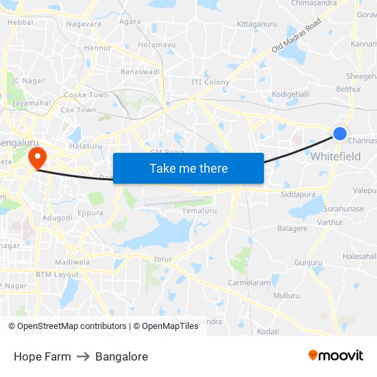 Hope Farm to Bangalore map