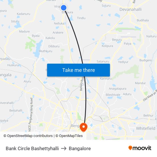 Bank Circle Bashettyhalli to Bangalore map
