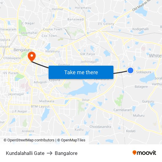 Kundalahalli Gate to Bangalore map