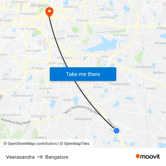 Veerasandra to Bangalore map