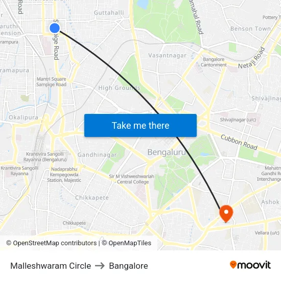Malleshwaram Circle to Bangalore map