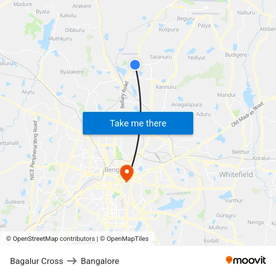 Bagalur Cross to Bangalore map