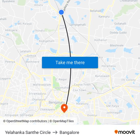 Yelahanka Santhe Circle to Bangalore map