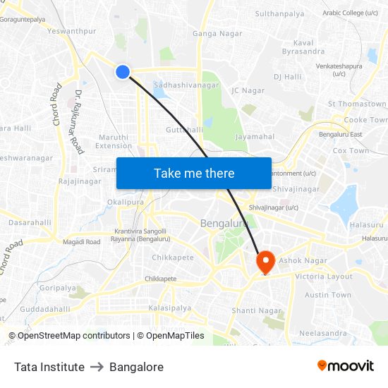 Tata Institute to Bangalore map