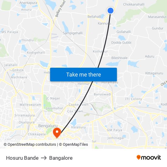 Hosuru Bande to Bangalore map