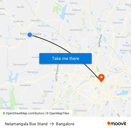 Nelamangala Bus Stand to Bangalore map