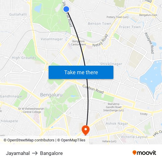 Jayamahal to Bangalore map