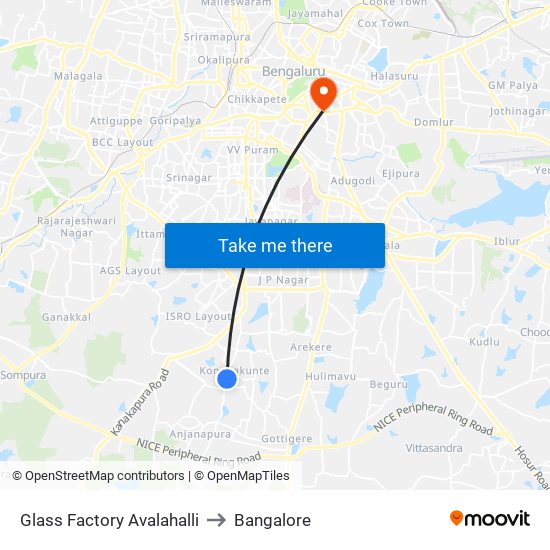 Glass Factory Avalahalli to Bangalore map
