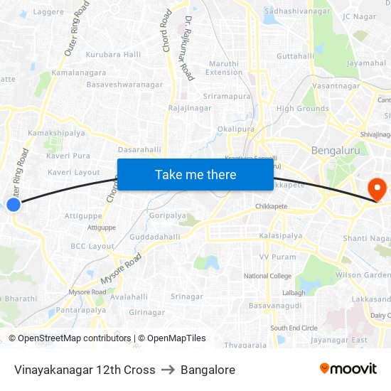 Vinayakanagar 12th Cross to Bangalore map