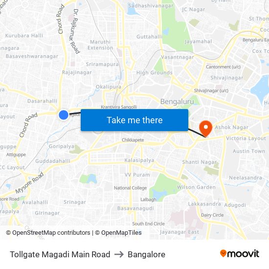 Tollgate Magadi Main Road to Bangalore map