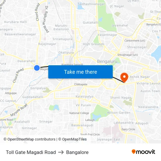 Toll Gate Magadi Road to Bangalore map