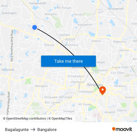 Bagalagunte to Bangalore map