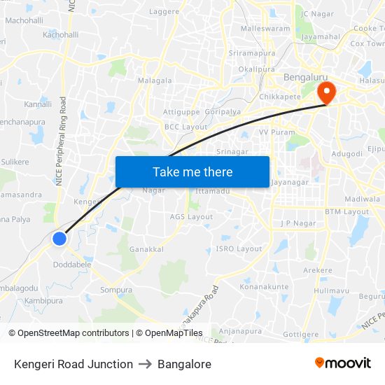 Kengeri Road Junction to Bangalore map