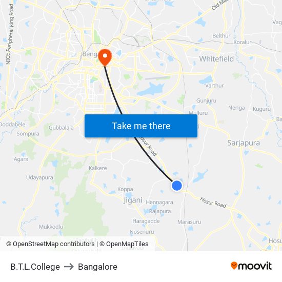 B.T.L.College to Bangalore map