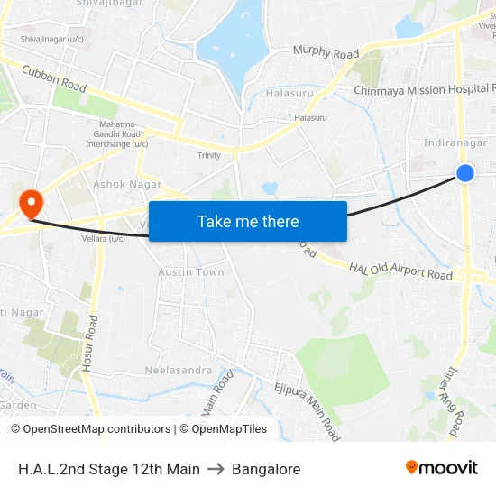 H.A.L.2nd Stage 12th Main to Bangalore map