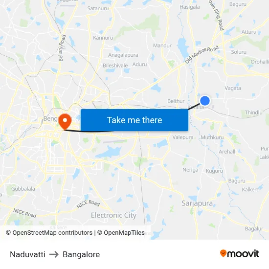 Naduvatti to Bangalore map
