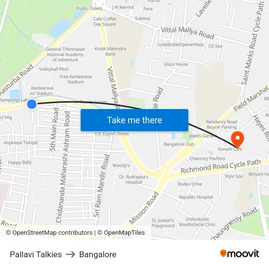 Pallavi Talkies to Bangalore map