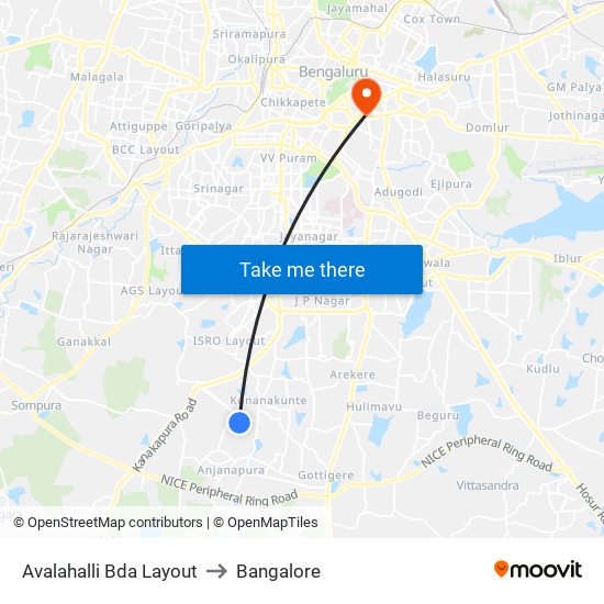 Avalahalli Bda Layout to Bangalore map