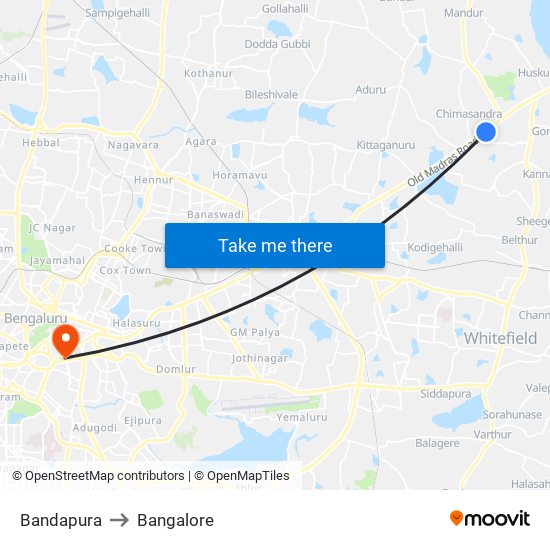 Bandapura to Bangalore map