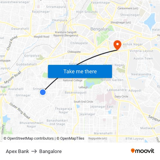 Apex Bank to Bangalore map