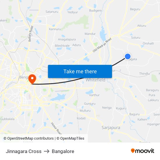 Jinnagara Cross to Bangalore map