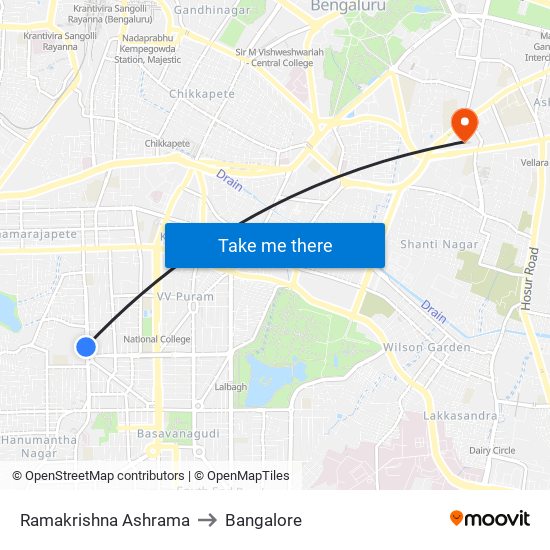 Ramakrishna Ashrama to Bangalore map