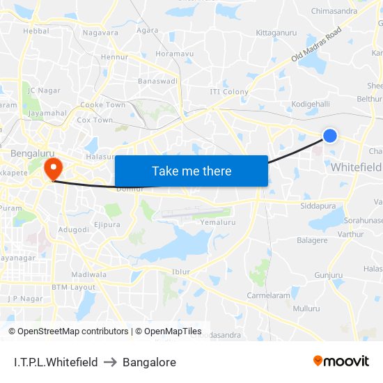 I.T.P.L.Whitefield to Bangalore map