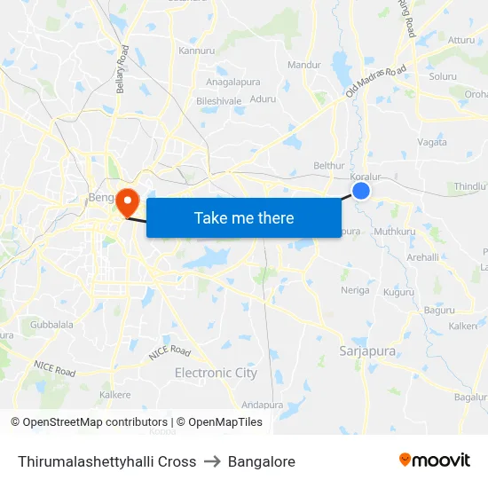 Thirumalashettyhalli Cross to Bangalore map