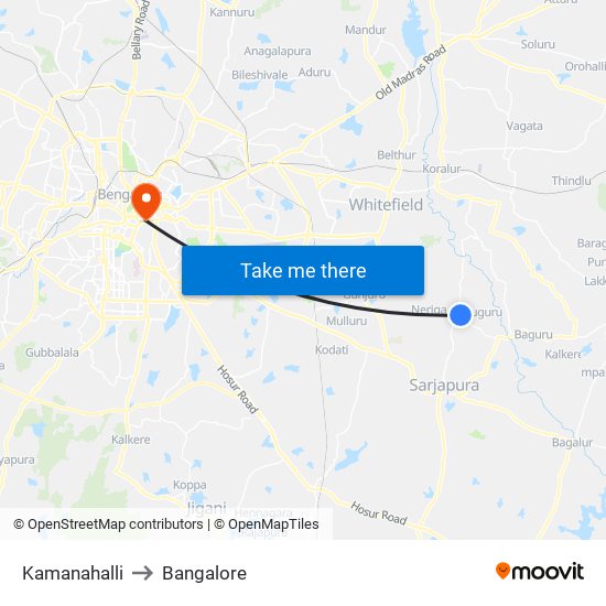 Kamanahalli to Bangalore map