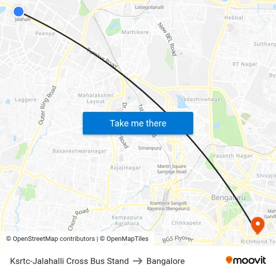 Ksrtc-Jalahalli Cross Bus Stand to Bangalore map