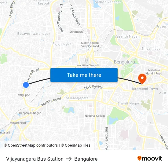 Vijayanagara Bus Station to Bangalore map