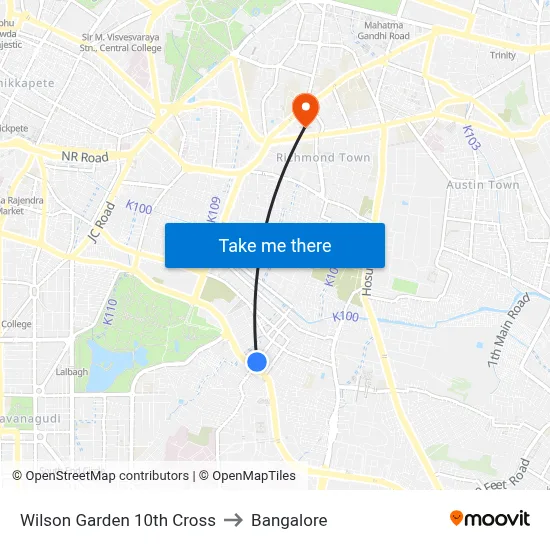 Wilson Garden 10th Cross to Bangalore map
