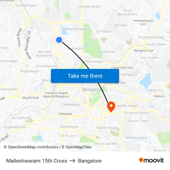 Malleshwaram 15th Cross to Bangalore map
