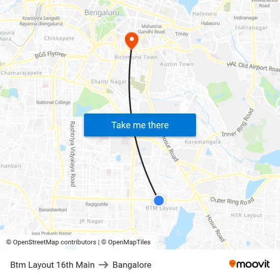 Btm Layout 16th Main to Bangalore map