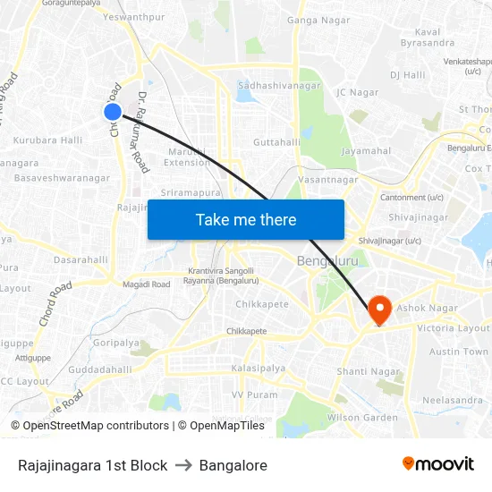 Rajajinagara 1st Block to Bangalore map