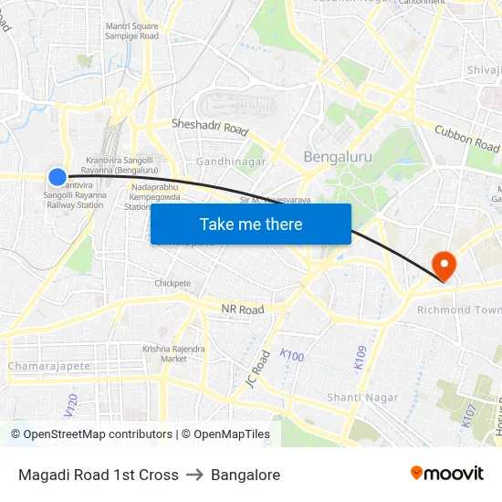 Magadi Road 1st Cross to Bangalore map
