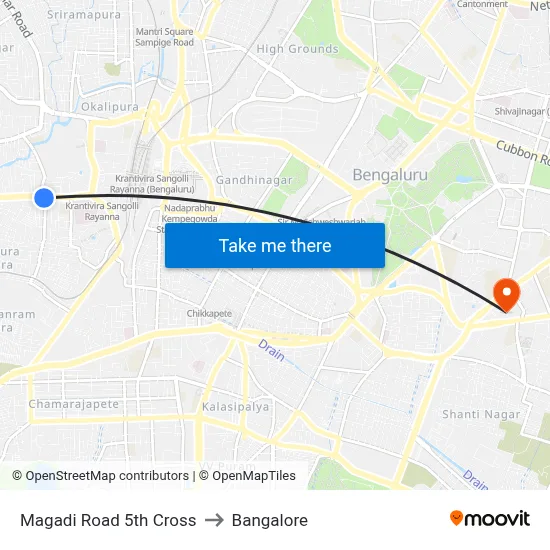 Magadi Road 5th Cross to Bangalore map