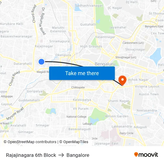 Rajajinagara 6th Block to Bangalore map