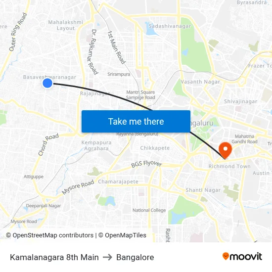 Kamalanagara 8th Main to Bangalore map