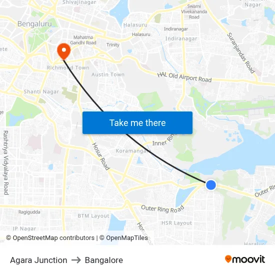 Agara Junction to Bangalore map
