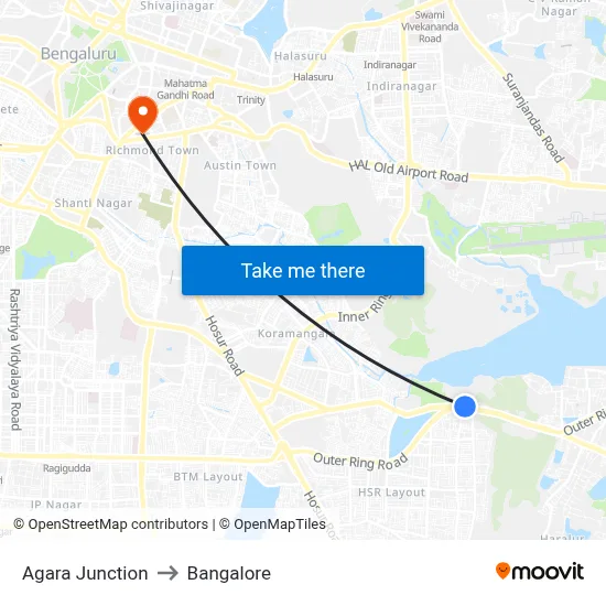 Agara Junction to Bangalore map