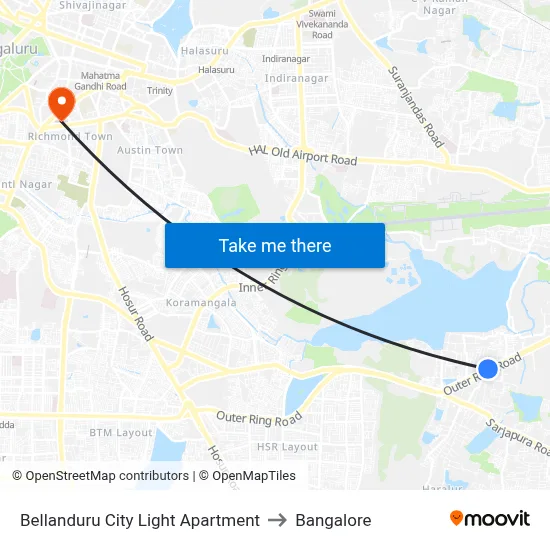 Bellanduru City Light Apartment to Bangalore map
