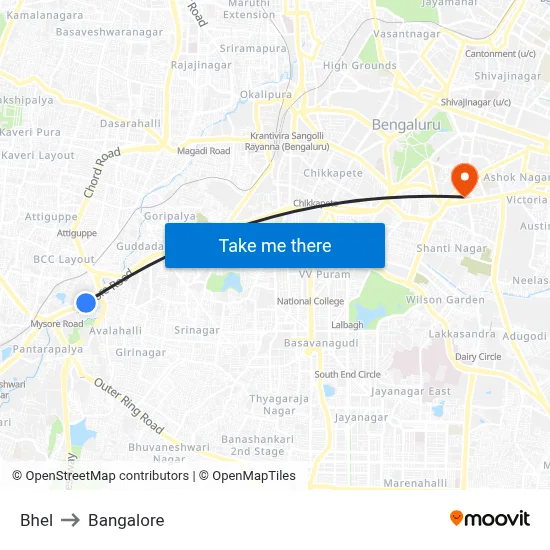 Bhel to Bangalore map