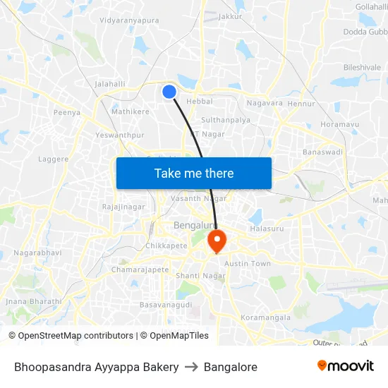 Bhoopasandra Ayyappa Bakery to Bangalore map