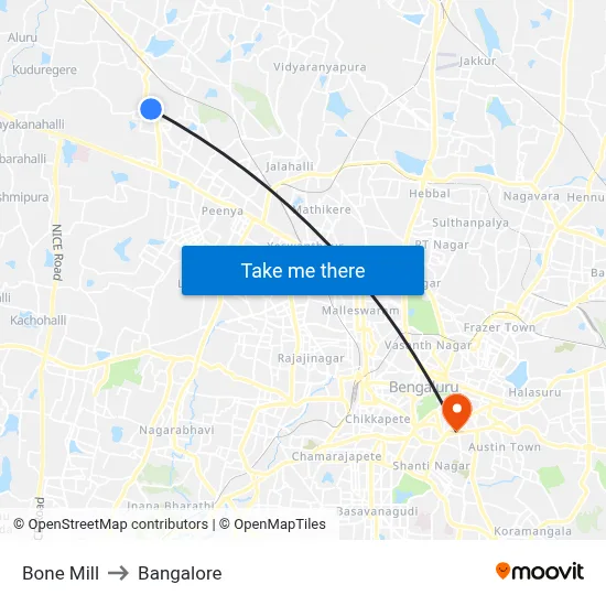 Bone Mill to Bangalore map