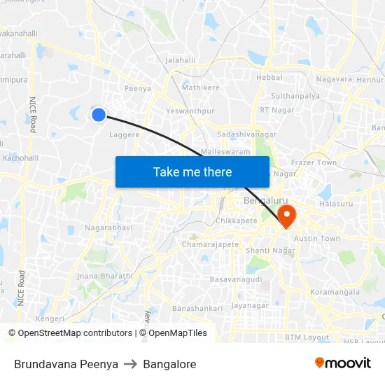 Brundavana Peenya to Bangalore map