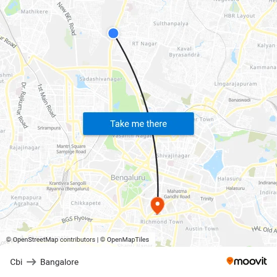 Cbi to Bangalore map