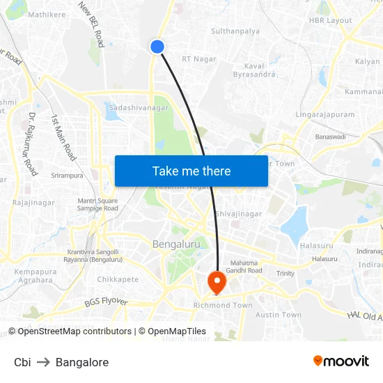 Cbi to Bangalore map