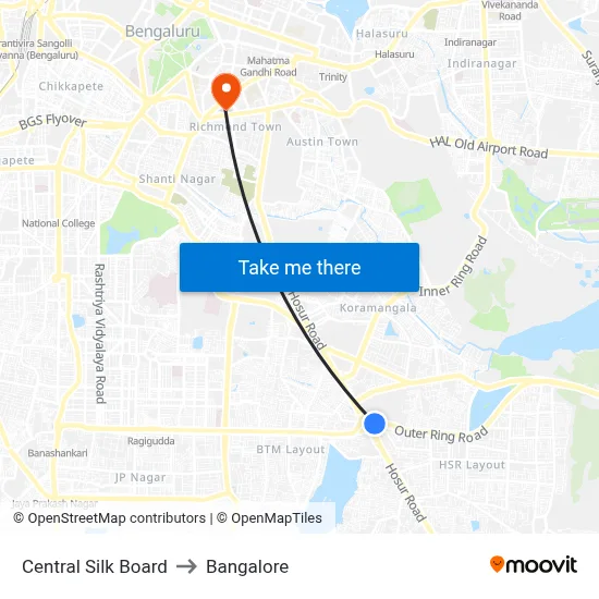 Central Silk Board to Bangalore map