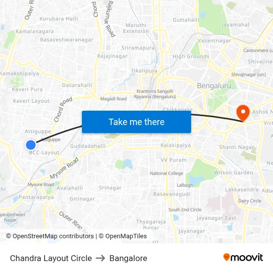 Chandra Layout Circle to Bangalore map